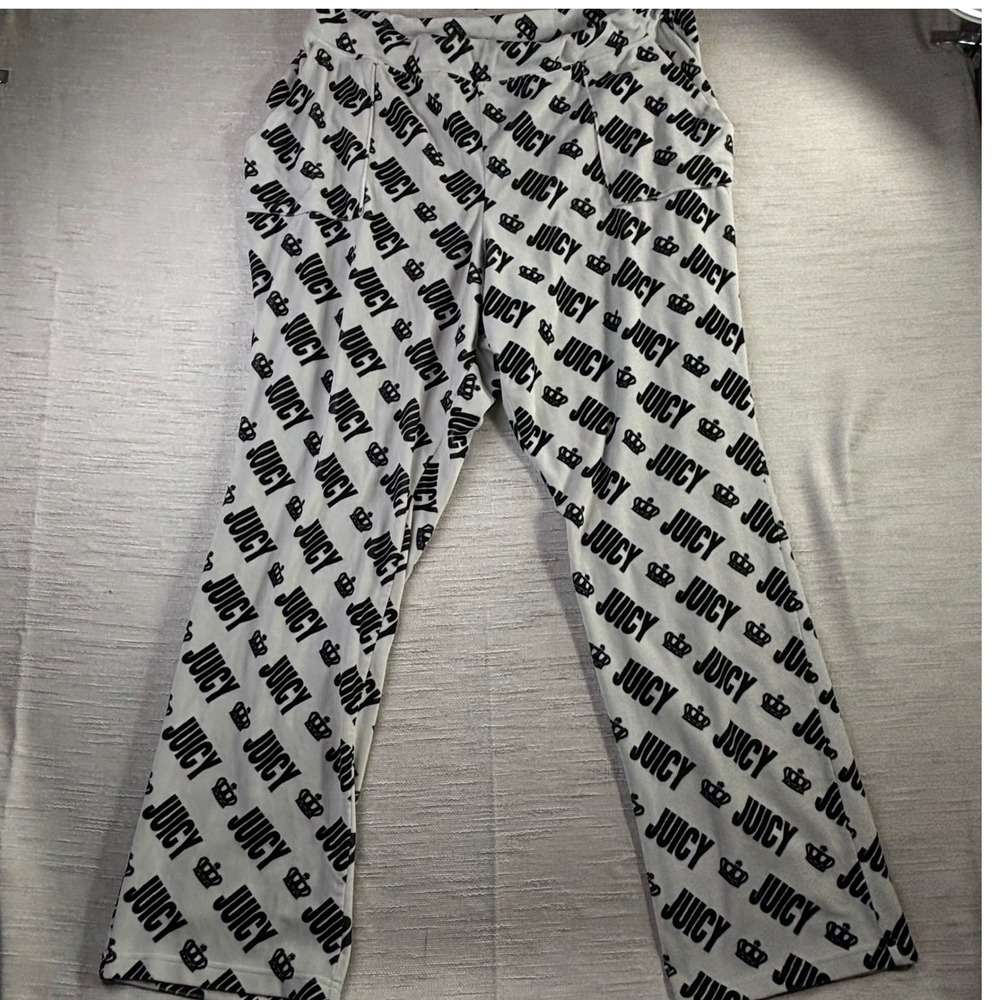 Juicy by Juicy Couture White Velour Logo Crown Print Lounge Pants Plus Size 3X